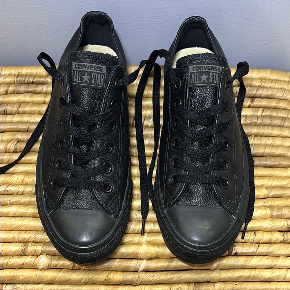 Converse All Star Leather Black Sneakers - Women's Size 7 / Men's Size 5